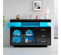 boorbin Armario de buffet de aparador LED, armario de café grande, armario con cajones, aparador de salón, armario de cocina de alto brillo con luces de 16 colores para el comedor, 120 x 40 x 80 cm