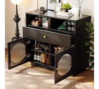boorbin Armario de cocina, aparador con puertas de cristal, armario de almacenamiento, armario buffet para cocina, comedor y salón, aparador negro moderno, 100 × 40 × 90,5 cm (negro)
