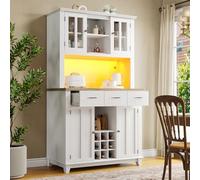 boorbin Armario de cocina, armario alto de cocina buffet, armario buffet con estantes ajustables, aparador con iluminación LED, color blanco