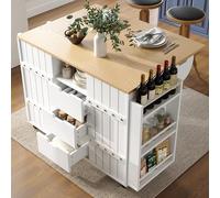 boorbin Armario de cocina, carrito de servicio con vetas de madera, carrito de cocina con ruedas y encimera, carrito de cocina con estante para especias y toallero, isla de cocina con puertas