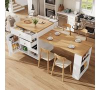 boorbin Armario isla de cocina multifuncional con mesa extensible, 122,5 - 195,5 cm, soporta hasta 60 kg, color blanco