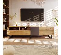 boorbin Armario moderno para TV con vetas de madera, 180 cm (negro y gris, 180 x 45,5 x 35 cm)