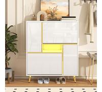 Boorbin - Armario para zapatos moderno con fachada brillante y 16 luces LED de colores (blanco, 80 x 25 x 96 cm)