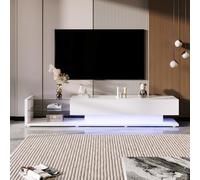 boorbin Armarios de televisión, armarios bajos, muebles de salón de alto brillo, particiones de cristal e iluminación LED variable. Combina un estilo rústico natural con un diseño moderno (blanco)