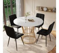 boorbin Blanco con pata de metal (1 unidad), mesa de cocina, marco de metal estable, mármol moderno - o mesas de comedor, mesa de desayuno y restaurante (blanco+oro, 100 x 100 x 75 cm)