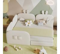 boorbin Cabecero de conejo tapizado, cuna, 2 camas individuales con caja acolchada, cama doble, terciopelo, beis, 90 x 200 cm y 180 x 200 cm