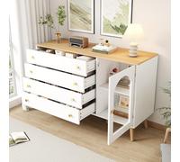 boorbin Cajonera blanca con 4 cajones anchos adecuada para comedor, cocina, salón, estilo moderno (120 x 40 x 77,5 cm)