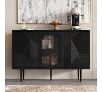 boorbin Cajonera de 3 puertas con patas de metal y puertas de cristal, dimensiones: 120 x 38 x 79,5 cm (negro)