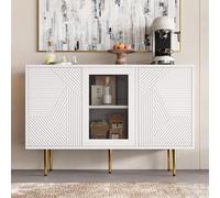 boorbin Cajonera de 3 puertas con patas de metal y puertas de cristal, dimensiones: 120 x 38 x 79,5 cm (blanco)