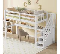boorbin Cama alta 90 x 200 cm, con cajones de almacenamiento y escritorio bajo la cama (blanco, 253 x 95 x 147,5 cm)