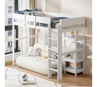 boorbin Cama alta con estante, 90 x 200 cm, marco de cama de pino macizo con somier, cama para niños y jóvenes (blanco)