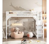 boorbin Cama alta con somier, con escalera, con armario, cama juvenil, espacio de almacenamiento (blanco, 140 x 200 cm)