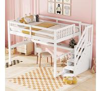 boorbin Cama alta de 140 x 200 cm, con cajones de almacenamiento y escritorio bajo la cama (blanco, 253 x 145 x 147,5 cm)