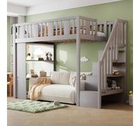 boorbin Cama alta de 90 x 200 cm, cama infantil con espacio de almacenamiento, cama alta con varios compartimentos de almacenamiento grandes, cama funcional, cuna, cama juvenil, cama de madera (gris)