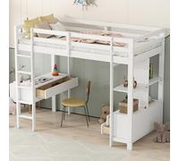boorbin Cama alta para niños de 90 x 200 cm, con cajones de almacenamiento y escritorio debajo de la cama, sin colchón, blanco (blanco, 205 x 102 x 169 cm)