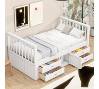 boorbin Cama con 4 cajones, con armario de almacenamiento, color blanco (90 x 200 cm)