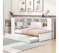 boorbin Cama de día, 90 x 200 cm (90 x 190 cm), cuna, sin colchón, cama de día con cama nido, sofá cama con compartimento de almacenamiento con USB, tablero de partículas (blanco)