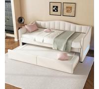boorbin Cama de día, 90 x 200 cm, con cama extraíble, sofá cama, cama individual (sin colchón), diseño de luz ambiental, lino, estilo minimalista (beige)