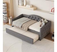 boorbin Cama de día, 90 x 200 cm, con cama extraíble, sofá cama, cama individual (sin colchón), lino, estilo minimalista (gris)