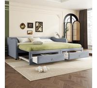 boorbin Cama de día, 90 x 200 cm, sofá cama con dos cajones, cama individual (sin colchón), lino, estilo minimalista (gris)