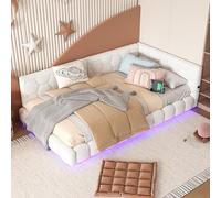 boorbin Cama de día, sofá cama, cama con somier (sin colchón), 16 colores de luz ambiental, conector USB, tipo C, material cómodo, imitación de fieltro (blanco, 90 x 200 cm)