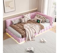 boorbin Cama de día, sofá cama, cama con somier (sin colchón), 16 colores de luz ambiental, conector USB, tipo C, material cómodo, imitación de fieltro (rosa, 90 x 200 cm)