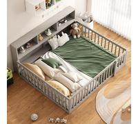 boorbin Cama de día, sofá cama, lado de la cama con compartimento, cama con somier (sin colchón), parapeto, madera de pino, (gris, 140 x 200 cm)