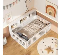 boorbin Cama de día, sofá cama, lado de la cama con compartimento, cama con somier (sin colchón), parapeto, madera de pino, (blanco, 90 x 200 cm)