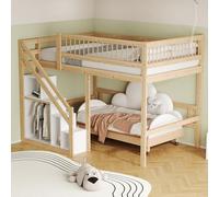 boorbin Cama de madera maciza 90 x 200, escalera con armario de almacenamiento, cuna, cama infantil, cama individual, marco de madera maciza, acabado alto, color madera (140 x 200 cm)