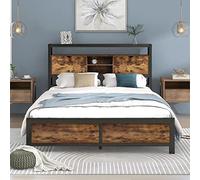 boorbin Cama de metal para adolescentes con cabecero de almacenamiento y somier de láminas de metal, marco de cama para adultos, niños, adolescentes (140 x 200 cm)