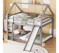 boorbin Cama doble para niños, litera con tobogán y escalera, cama alta y doble litera para habitación infantil (gris, 140 x 200 cm)