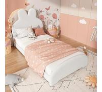 boorbin Cama individual tapizada, cabecero de cama en forma de orejas de conejo, simple, elegante y cómodo, estilo de dibujos animados, imitación de fieltro, blanco, 90 x 200 cm