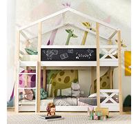 boorbin Cama infantil con escalera 90 x 200 cm, cama alta para niños, 2 somieres (blanco y natural, 207 x 96 x 205 cm)