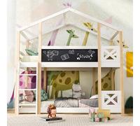 boorbin Cama infantil con escalera de 90 x 200 cm, cama alta para niños, 2 somieres, color natural y blanco