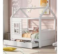 boorbin Cama infantil con protección anticaídas, versátil de madera para niños y niñas, cama infantil de madera maciza con ventana y somier, blanco (80 x 160 cm)
