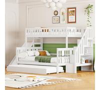 boorbin Cama infantil de 90 x 200/140 x 200 cm, litera de madera maciza con tobogán y estante con niveles de seguridad, dos cajones grandes y somier (blanco-1)