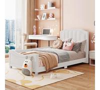 boorbin Cama infantil tapizada, 90 x 200 cm, sofá cama, cama de franela, multifuncional, suave, con respaldo, reposabrazos, cama para padres e hijos, cama juvenil, cama de invitados (beige)