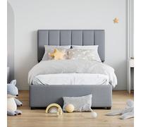 boorbin Cama infantil tapizada, cama de almacenamiento hidráulico, de lino, 90 x 200 cm (gris)