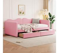 boorbin Cama infantil tapizada de 90 x 200 cm, sofá cama con 2 cajones, marco de la cama de peluche, cama multifuncional suave con respaldo y reposabrazos, cama juvenil de invitados (rosa)