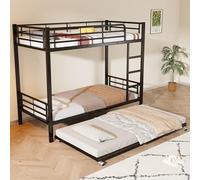 boorbin Cama litera de hierro, adecuada para niños y adolescentes, con cama nido, cuatro rejillas laterales en la cama superior, hierro, 90 x 200 cm y 90 x 190 cm (negro)