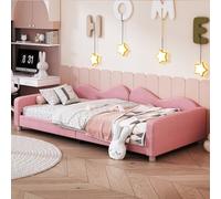 boorbin Cama para niños, cama tapizada, sofá cama, estructura de peluche, cama suave multifuncional con respaldo y reposabrazos, cama juvenil, cama de invitados, 90 x 200 cm (rosa)
