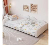 boorbin Cama para niños, cama tapizada, sofá cama, estructura de tela de peluche, cama suave multifuncional con respaldo y reposabrazos, cama juvenil, cama de invitados, 90 x 200 cm (blanco)