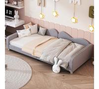 boorbin Cama para niños, cama tapizada, sofá cama, estructura de tela de peluche, cama suave multifuncional con respaldo y reposabrazos, cama juvenil, cama de invitados, 90 x 200 cm (gris)