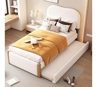 boorbin Cama plana, cama acolchada, cómoda tapicería del cabecero, aspecto rosa, elegante y simple (blanco, 90 x 200 cm)