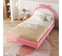 boorbin Cama plana, cama acolchada, cómoda tapicería del cabecero, aspecto rosa, elegante y simple (rosa, 140 x 200 cm)