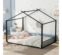 boorbin Cama plana de 140 x 200 cm, con marco de hierro, cuna, moldura, negro