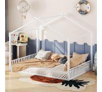 boorbin Cama plana de 140 x 200 cm, marco de hierro, cuna, moldura, color negro (blanco)