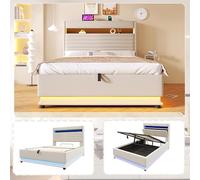 boorbin Cama tapizada, 140 x 200 cm, con función de carga USB tipo C, iluminación LED, almacenamiento hidráulico, compartimento de almacenamiento con tapa superior, sin colchón, botón pulsador/aptitud