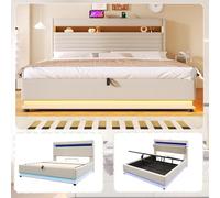 boorbin Cama tapizada, 180 x 200 cm, con función de carga USB tipo C, iluminación LED, almacenamiento hidráulico, compartimento de almacenamiento con tapa superior, sin colchón, botón pulsador/aptitud