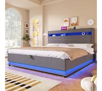 boorbin Cama tapizada, 180 x 200 cm, con función de carga USB tipo C, iluminación LED, almacenamiento hidráulico, compartimento de almacenamiento con tapa superior, sin colchón, botón de empuje